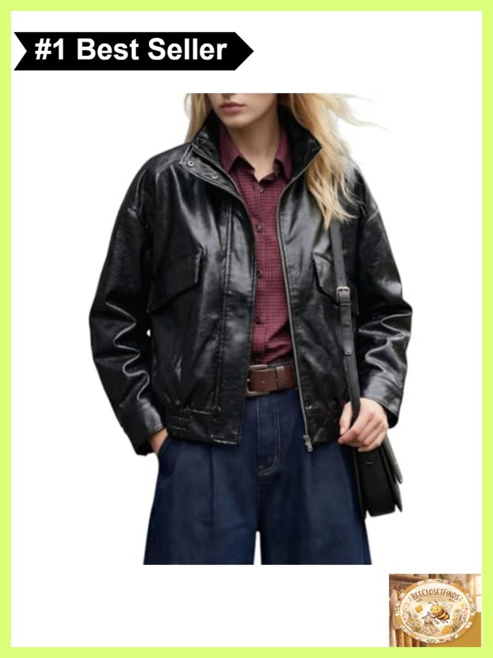 Faux Leather Bomber Jacket Oversized Relaxed Fit Aviator Flight Moto Zip-Up Coat